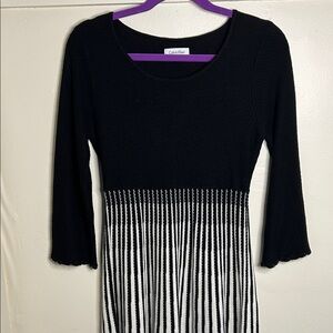 Calvin Klein Black and White Striped Long Sleeve Dress